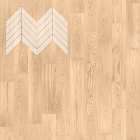Паркет Елка Французская Lab Arte Chevron Дуб Селект Блонд лак 600/490х110х14/3/45° в интерьере